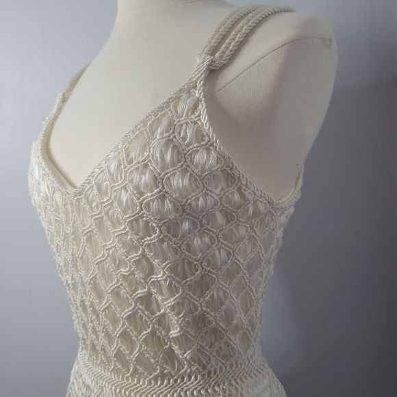 Crochet Maxi Dress Handmade Woven Silk Ivory Large Lined Palma Canaria Wedding - Picture 9 of 15